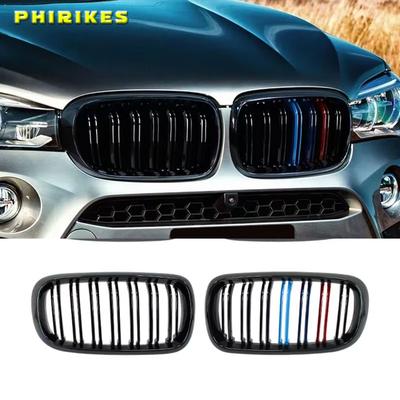 High Quality Front Bumper Grill Dual 2-Slat Kidney Grille For BMW X5 X6 M F15 F16 F85 F86 14-17 ABS Gloss Black Racing Grills