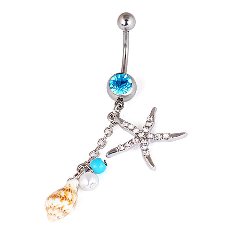 Chirurgischer Stahl Seestern Muschel Körper Nabel Bauchring Knopf Piercing Bar