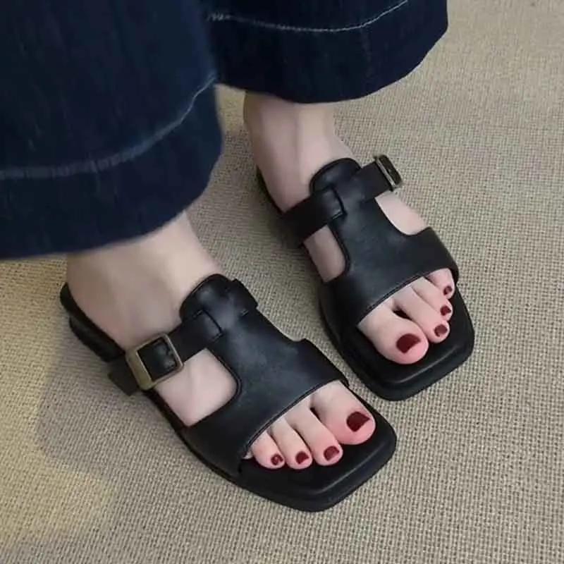 Fashion Flats Women Slippers 2025 Summer Shoes Square Toe Sandals Casual Sport Shoes Comfort Walking Flip Flops Beach Mujer Slides Shoes