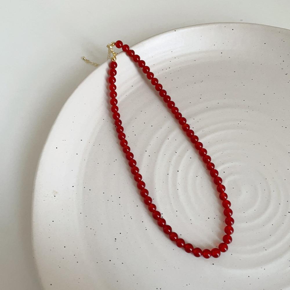 Collane con Perline Rosse da 4/6/8/10 mm Collane a Girocollo Fatte a Mano con Perline Placcate Oro Pietre Naturali Agata Catena Clavicolare Ragazza