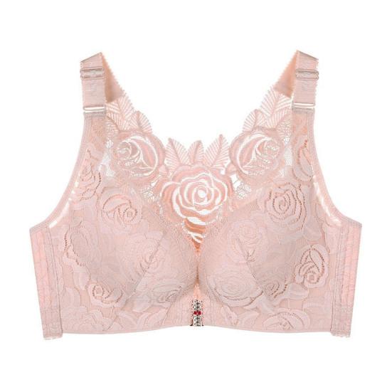 Women Floral Lace Comfort Rose Bra Seamless Front Closure No Underwire Bra Plus Size