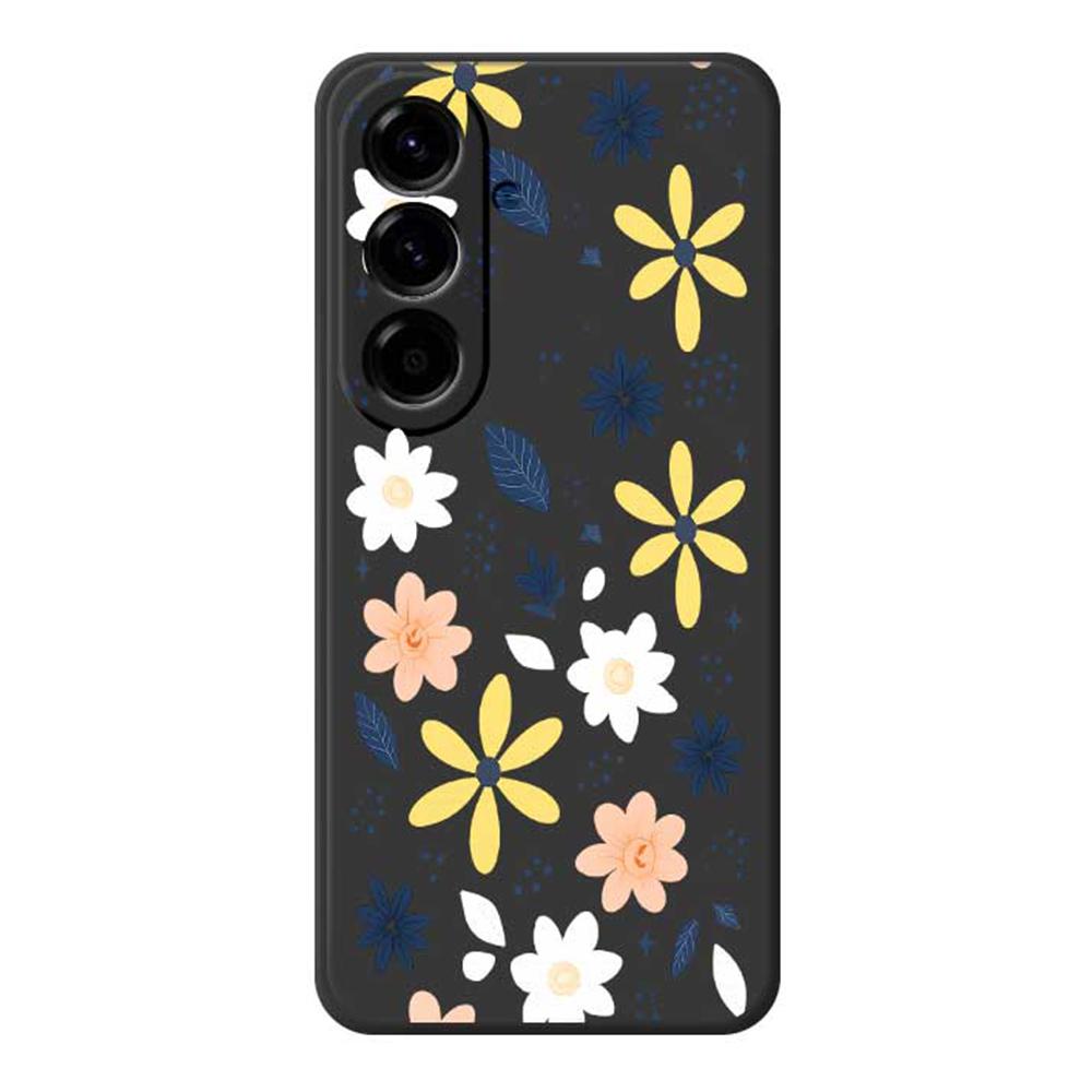 

Чехол для Samsung Galaxy A56 5G с красочным цветочным узором из синих листьев, печать, прямой край, задняя крышка из ТПУ для телефона Black