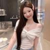 Pure & Sexy White Off-Shoulder Twisted Short-Sleeve Women's Summer Crop Top