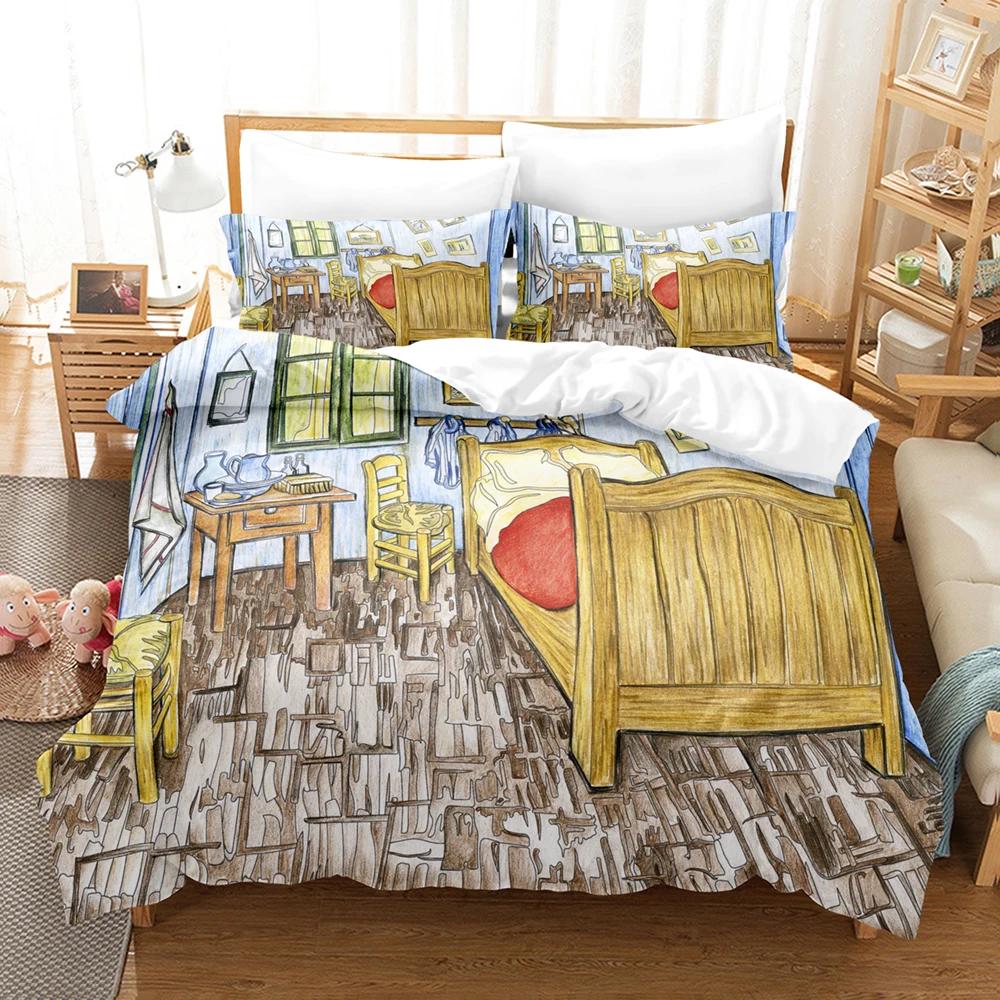 Van Gogh Oil Painting Bedding Set Queen King Size Bedroom Decor Quilt Cover And Pillowcase 2/3 Pcs Home Textile
