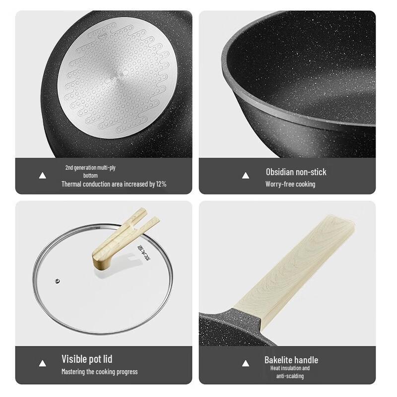 COOKER KING Maifan Stone Non-stick Flat-Bottom Wok 30cm