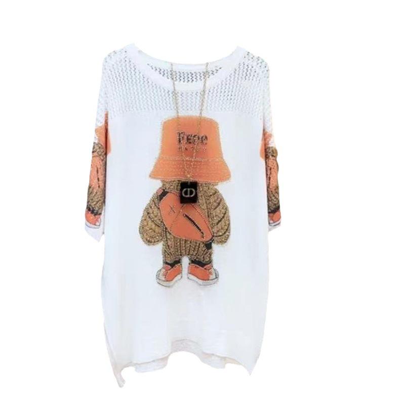 Plus Size Women's Summer Bear Print Knitted Two-Piece Shorts Suit