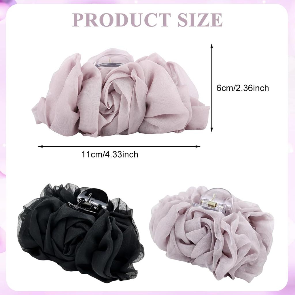 SANNIDHI® 2 Pezzi Pinze a Pinza Fiore Fermaglio per Capelli Grande Chiffon Pieghettato Pinza a Ganascia per Capelli Plastica Floreale Acrilico Accessori per Capelli per Donne Ragazze