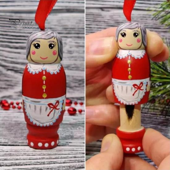 2Pcs/Set Christmas Santa Hanging Decoration Wood Crafts Reusable Holiday Decor Xmas Tree Grandpa Granny Ornament Pendant Party Supplies Gift
