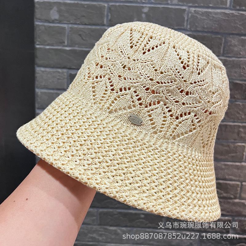 Bucket hat women's spring and summer hollow plain bucket hat fashionable and versatile suitable for big face round face sunshade basin hat
