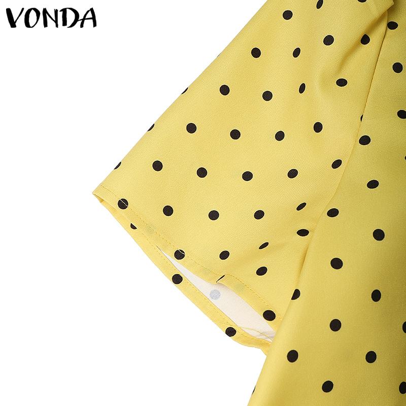 VONDA Women Stand Neck Puff Sleeve 3D Flower Polka Dots Casual Cropped Blouse
