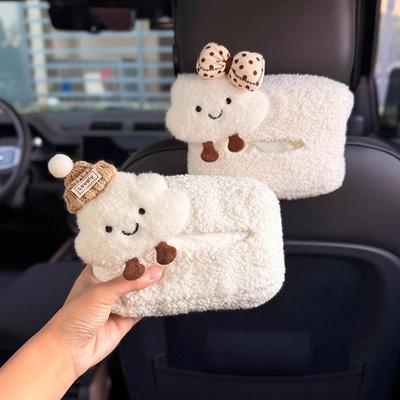 New Cute Cartoon Bow Cloud Car Tissue Box Hanging Napkin Bag for Car Back Seat Headrest Armrest Paper Organizer Storage Holder