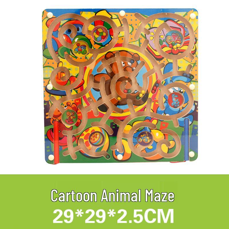 Wooden Marble Maze with Magnetic Pen – Animal Track Educational Toy for Kids