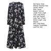 Women Vintage Long Dress Summer O Neck Long Sleeves Swing Dress Loose Fit Leaf Print Long Sleeves Casual Beach Vacation Maxi Dress