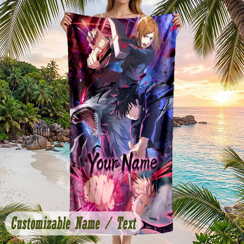 Jujutsu Kaisen Beach Towel, Personalized Custom Name Text, Quick Dry Large Absorbent Towel For Beach Pool
