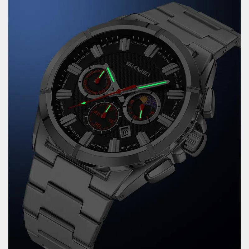 Skmei Fashion Multifunctional Quartz Watch for Men Calendar Luminous Luxury Stainless Steel Strap Mens Watches