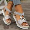 Mode Fischmaul-Sandalen 2025 Sommer Neu Dicksohliger Keilabsatz Damen-Sandalen Metallschnalle Wort Mit Fischmaul Damen-Schuhe