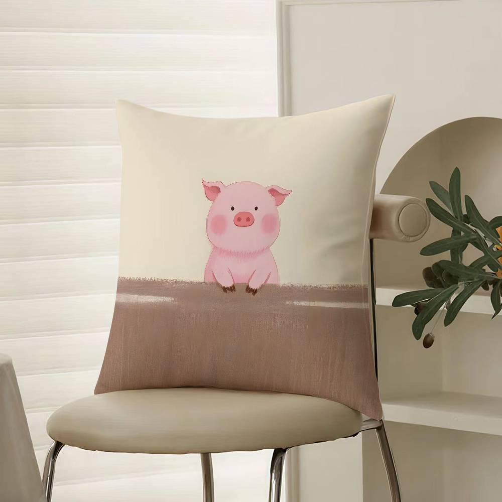 Pretty Elegant Cartoon Cute Pink Pig Pillow Case Comfort Sofa Bed Silky Elegant Invisible Zipper Decorative Cushion Cover