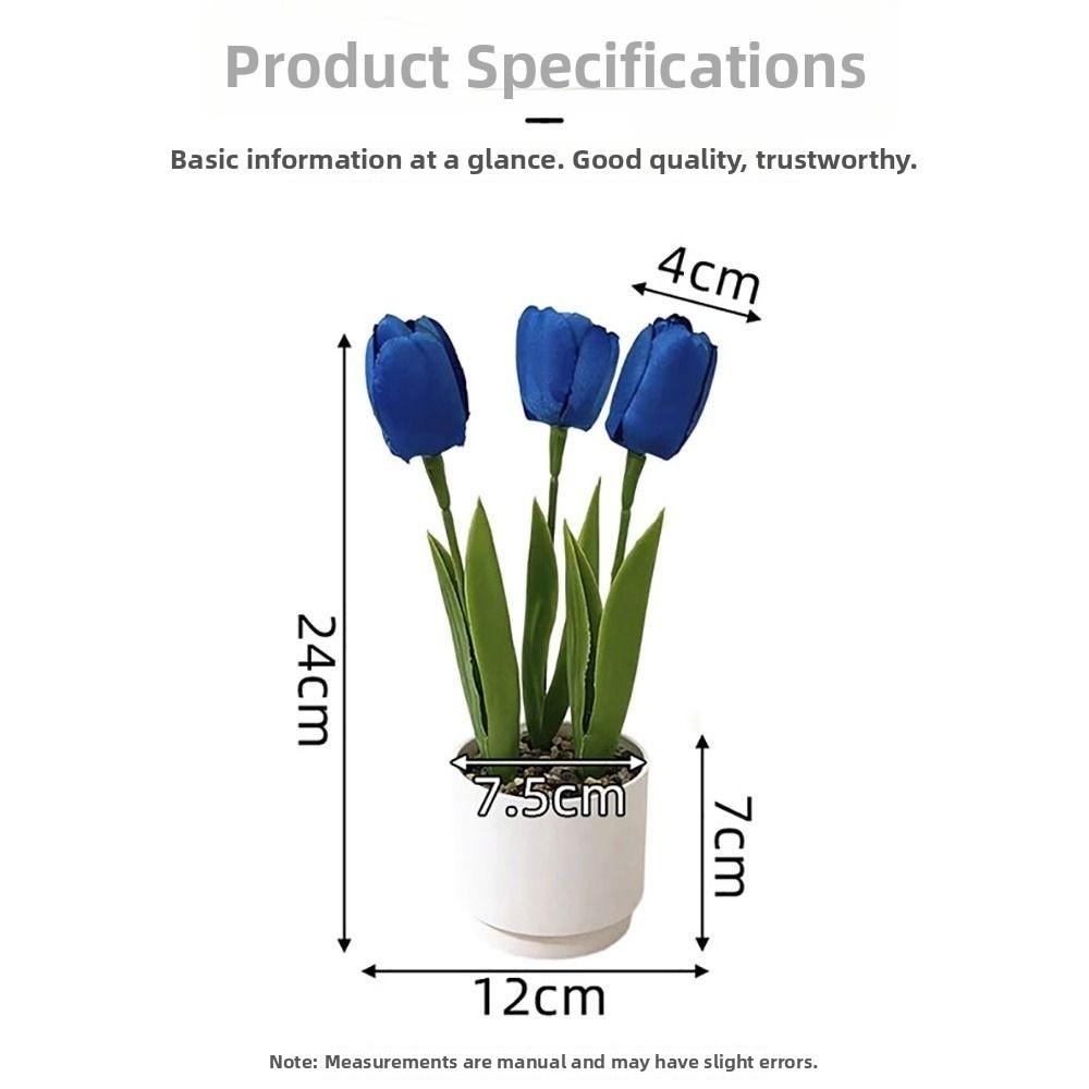 3/5 Heads Artificial Tulip Flower Bonsai Multicolor White Flowerpot Simulation Flower Bonsai Photo Props Faux Flower Potted Gift