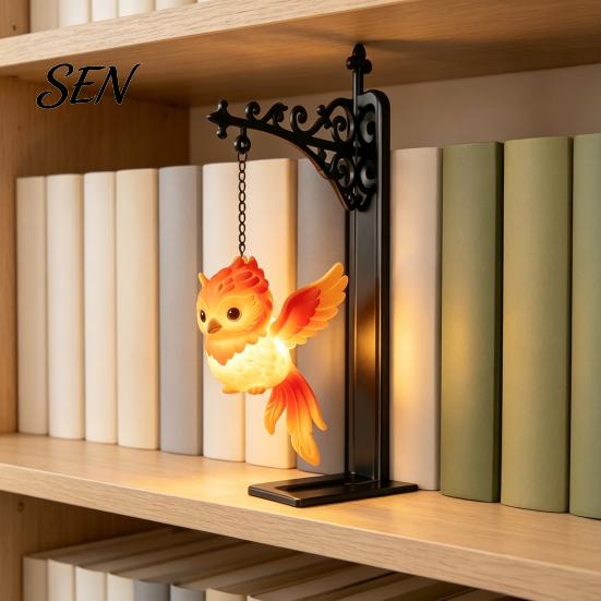 Magic Bookshelf Lamp Magical with Owl Phoenix And Stag Figures, Vintage Iron Stand Bedroom Night Light Light, Warm Decorative for Library Study