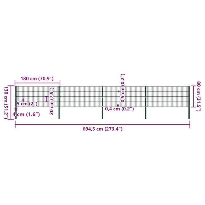 VidaXL Panneau de clôture avec poteaux en fer 694,5 x 80 cm Vert 278607