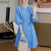 Women Casual V-Neck Solid Color 3/4 Sleeve Long Blouse