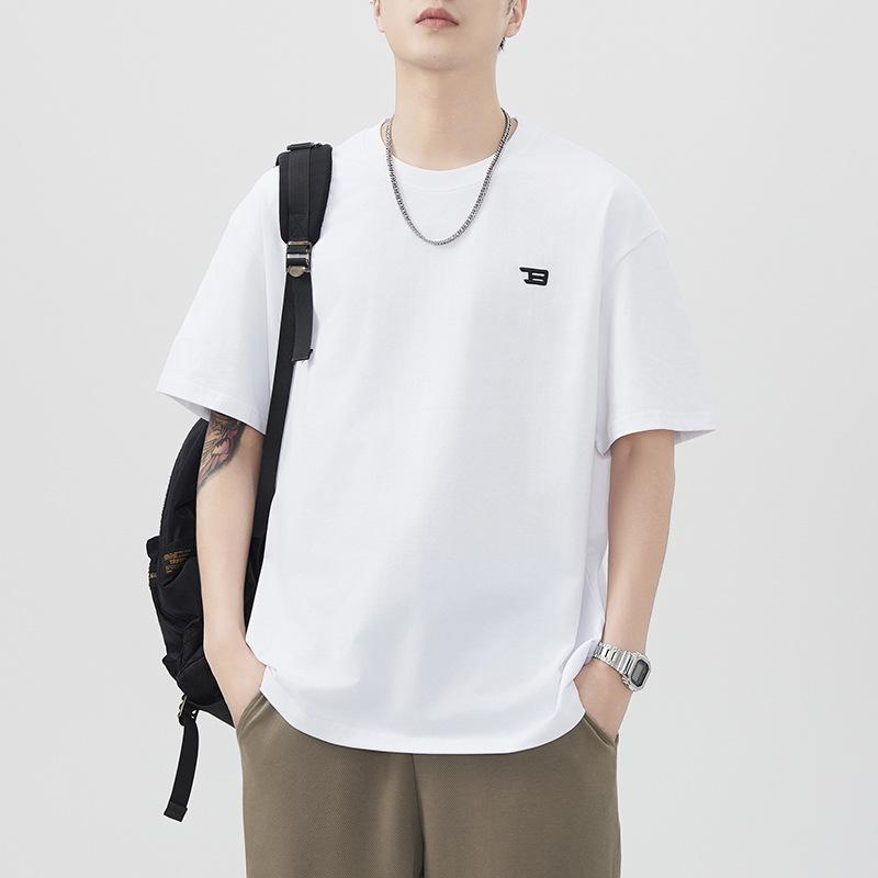 New Summer Heavyweight 260g Embroidered Short-sleeved T-shirt for Men's Loose Japanese Casual