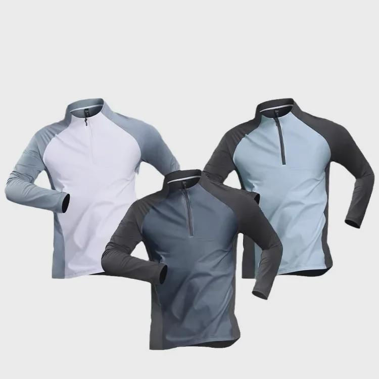Men's Quick-Dry Sun Protection Sports Long-Sleeve Half-Zip Running Shirt for Spring and Autumn