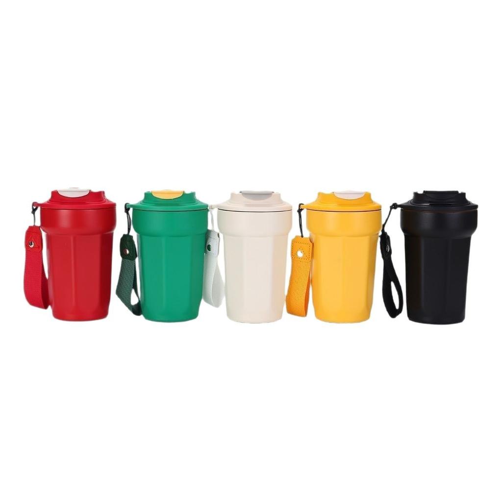 Neue achteckige Kaffeetasse aus 316 Edelstahl, schlichte einfarbige Klapp-Thermoskanne mit Trageschlaufe, Direkttrink-Geschenktasse