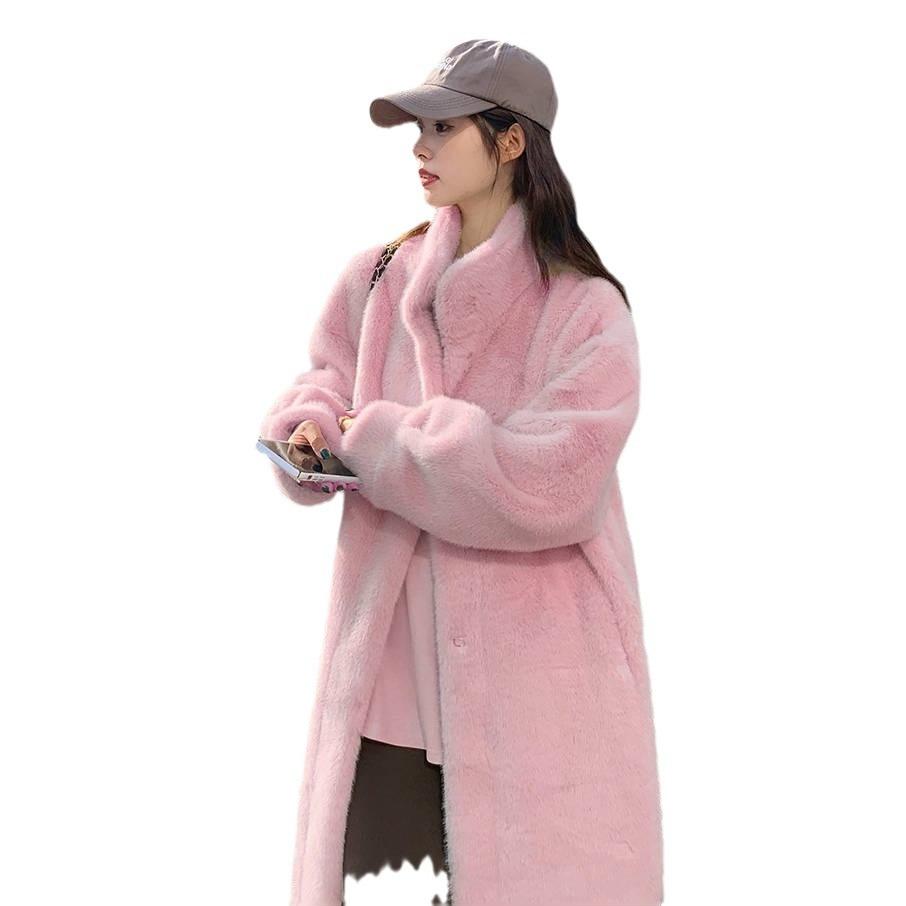 New winter environmentally friendly fur coat women's medium and long fashion large size stand-up collar plush temperament coat