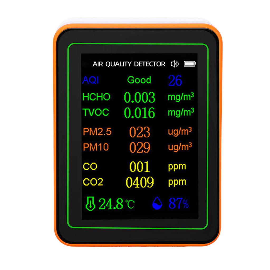 12 In 1 Air Quality Tester CO2 HCHO TVOC PM2.5 PM10 Temperature Humidity TFT Screen Rechargeable Air Quality Meter