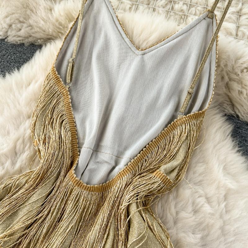 Sexy Quasten Patchwork Hohl Slip Kleid Frauen Sexy Backless Elegante Abend Party Kleider Vintage Dünne Mini Zeremonielle Kleid 2024 Neue