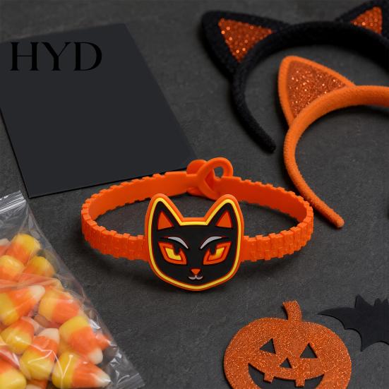 Colorful Cartoon Character Bracelets 2PCS Halloween Bracelets, Ghost/Pumpkin/Black Cat/Skull/Witch/Little Devil Shape, Adjustable Soft Silicone