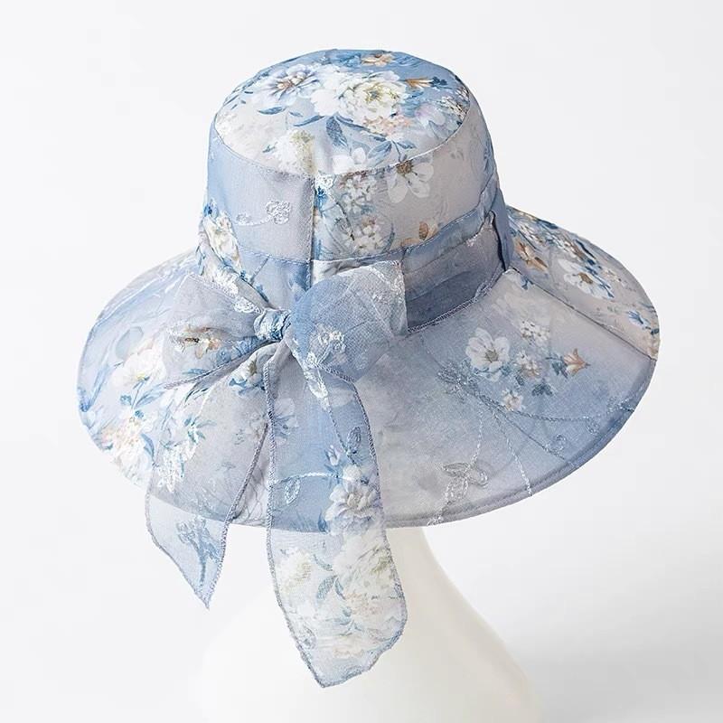 Summer Wide Brim Hat For Women With Breathable Polyester Sunshade And Floral Pattern For Sun Protection