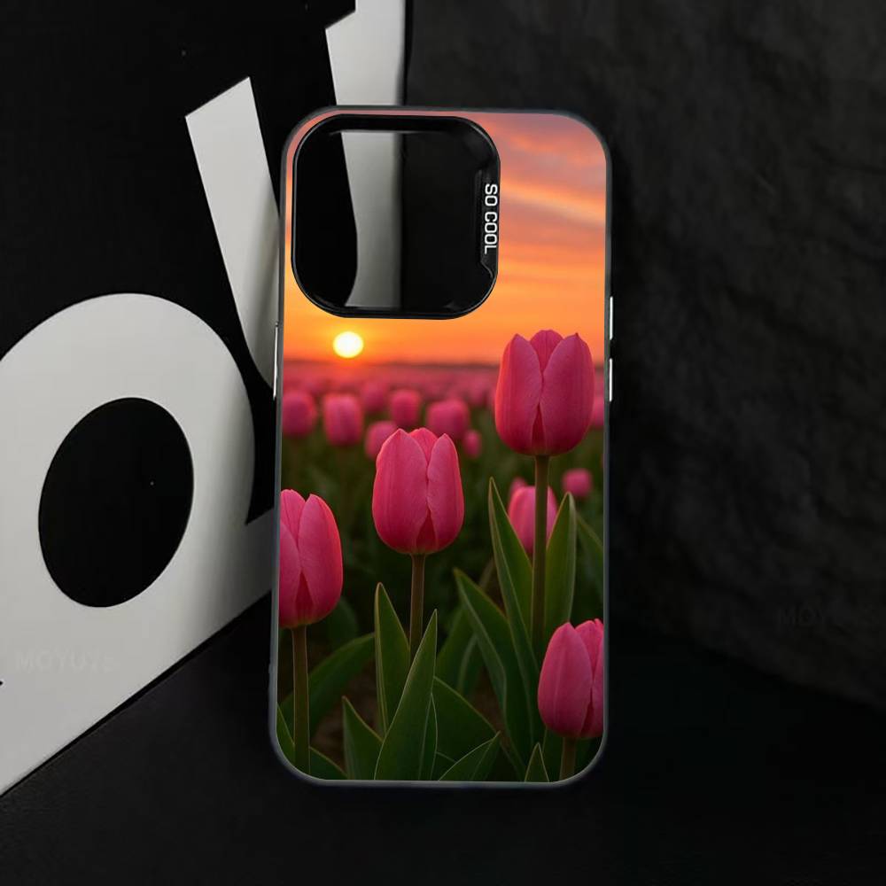 Super Beautiful Tulip Phone Case For iPhone 17,16,15,14,13,12,11 Plus,Pro Max,XS,Colored Silver Plated Inside Cover