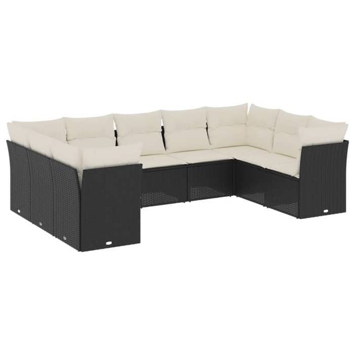 VidaXL Salon de Jardin avec Coussins 9 pcs, Canapés de Terrasse, Ensemble de Meubles de Patio, Mobilier d'Extérieur, Noir 3218126