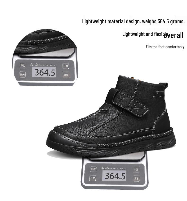 Men's Large Size Handmade Leather Martin Boots - Autumn Mid-top Outdoor Casual Shoes