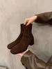 High-heeled Korean Small Ankle Boots Suede Martin Boots Women's Shoes 2025 New Autumn and Winter Velvet Square Head Thin Short Boots
