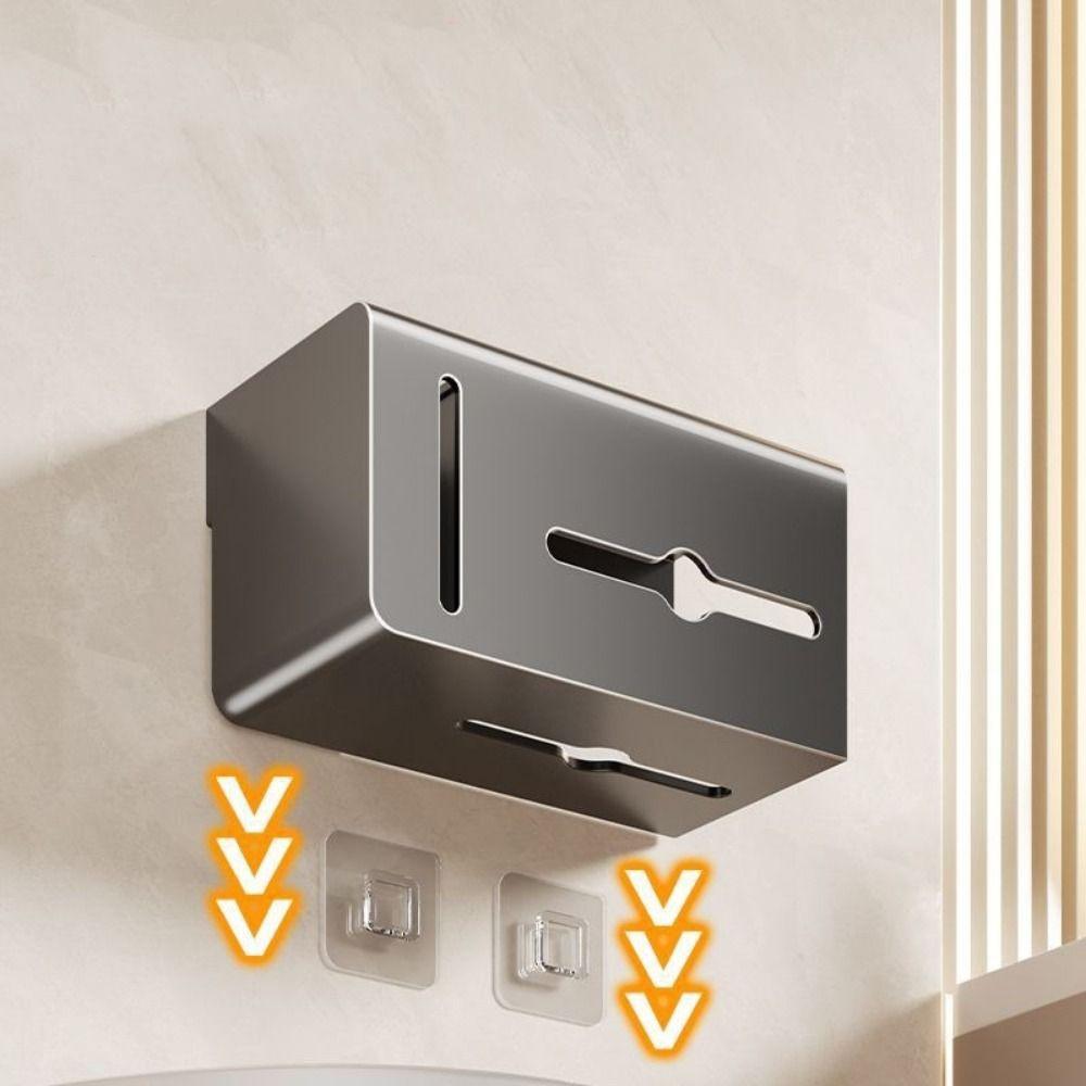 Koolstofstaal Toiletpapierhouder Zonder Boren Waterdichte Toiletpapierdoos Wandmontage met Vuilniszakhouder Badkamer Tissue Zelf