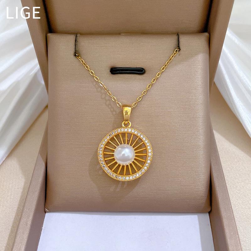 Pearl Empty Bird'S Nest Light Luxury Temperament Gorgeous Full Diamond Necklace Women'S Versatile Collarbone Chain Titanium Steel Chain