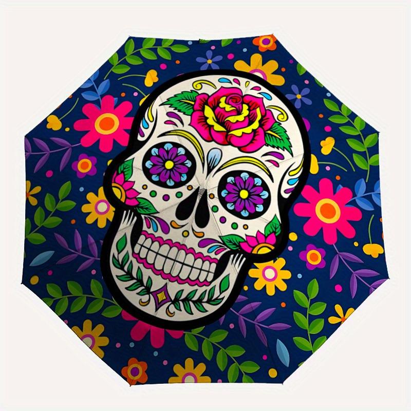 

1pc Sugar Pattern Automatic Open, Sturdy Iron Frame, Compact Folding Design, All-Season Portable Umbrella for Women & Men, Outdoor Umbrella