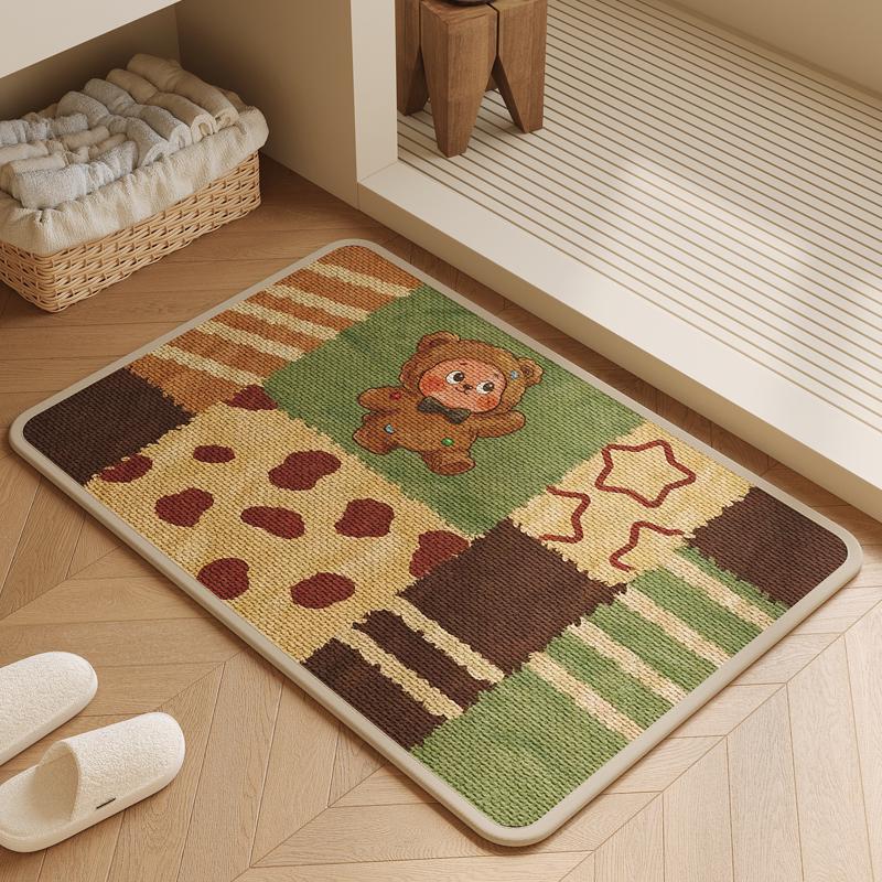 Cartoon Non-slip Bathroom Absorbent Mat - Hemp Woven Toilet Rug