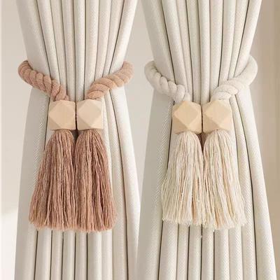 2pcs Magnetic Wooden Tassel Window Curtain Curtain Holdbacks,Bathroom Shower Curtain Accessories,Home Decor Curtain Buckles