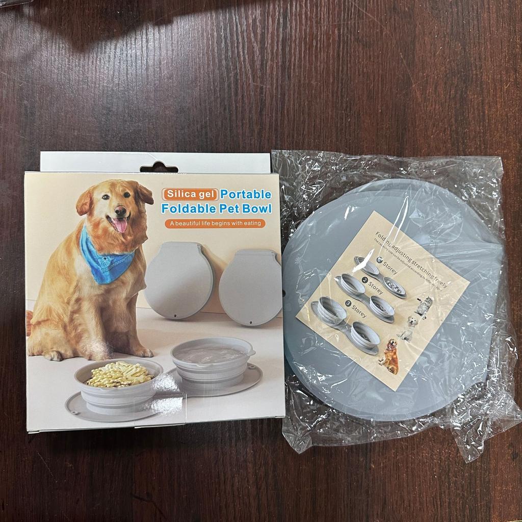 Silicone folding pet bowl Silicone cat and dog pet anti-choking double food bowl Outdoor pet portable dog bowl