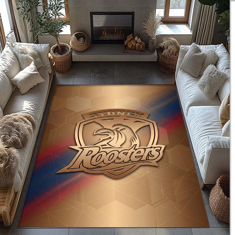Sydney Roosters Kristall-Samt-Teppich Weich Anti?Rutschfeste Fußmatte Bequemer Wohnzimmer Schlafzimmer Dekor Teppich