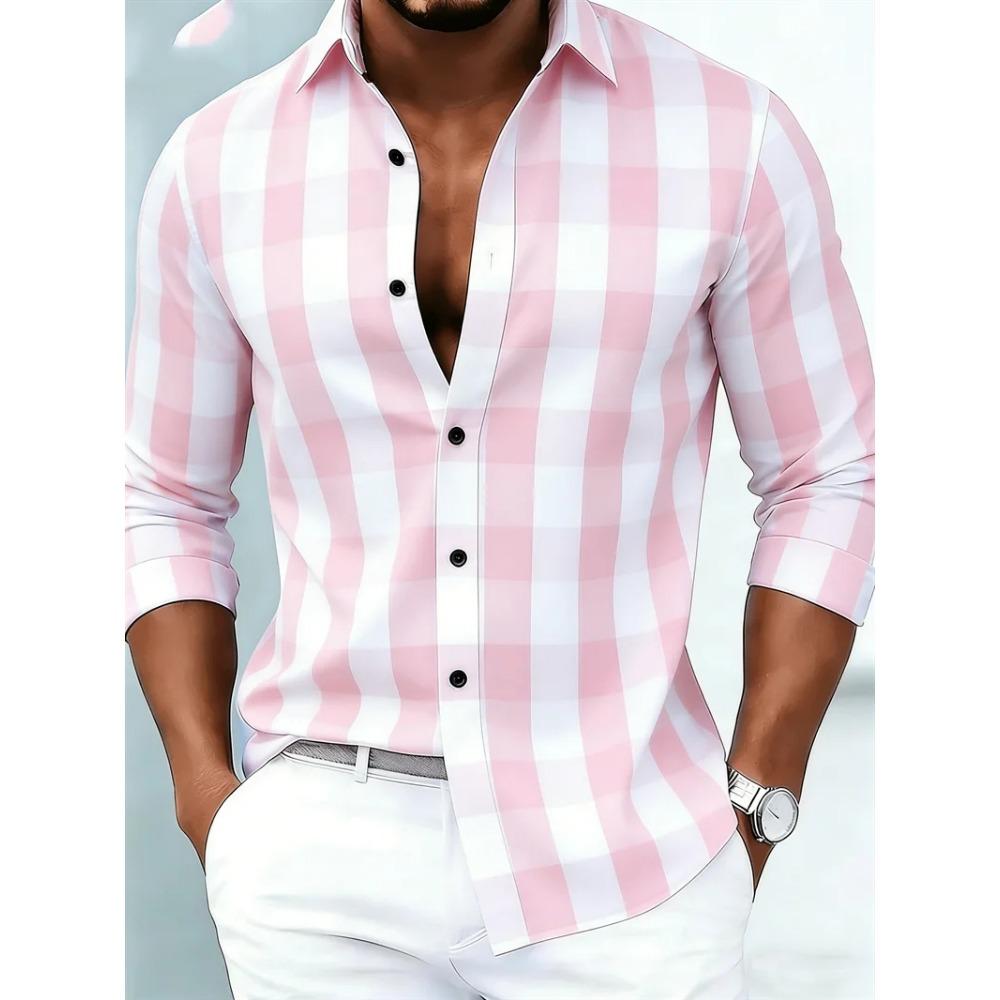 New Men's Long Sleeved Shirt Casual Fashion 3D Striped Print High-quality Shirt Single Breasted Long Sleeved Top