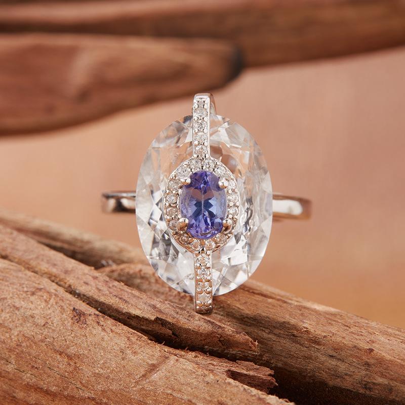 S925 Sterling Silver Natural Tanzanite White Crystal Colored Treasure Necklace Women'S Niche Design High-End Pendant