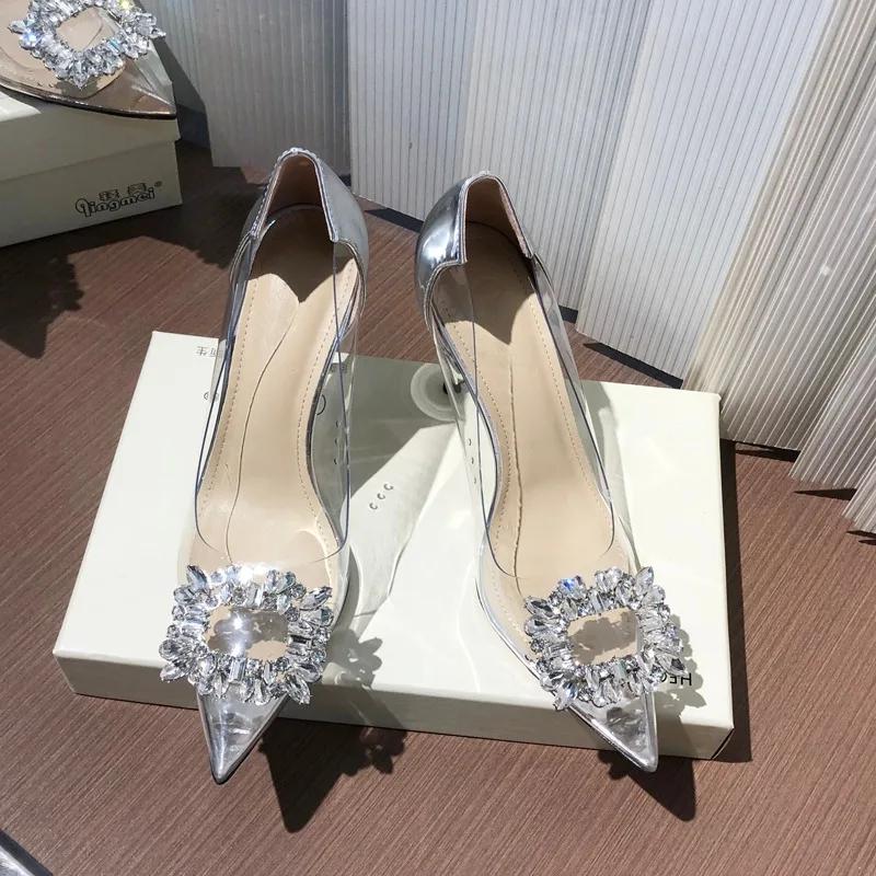 Summer Pointed Crystal Fairy Ladies Wind Sandals Rhinestone Butterfly-knot Transparent High Heel Women Sandals Fashion Shoes