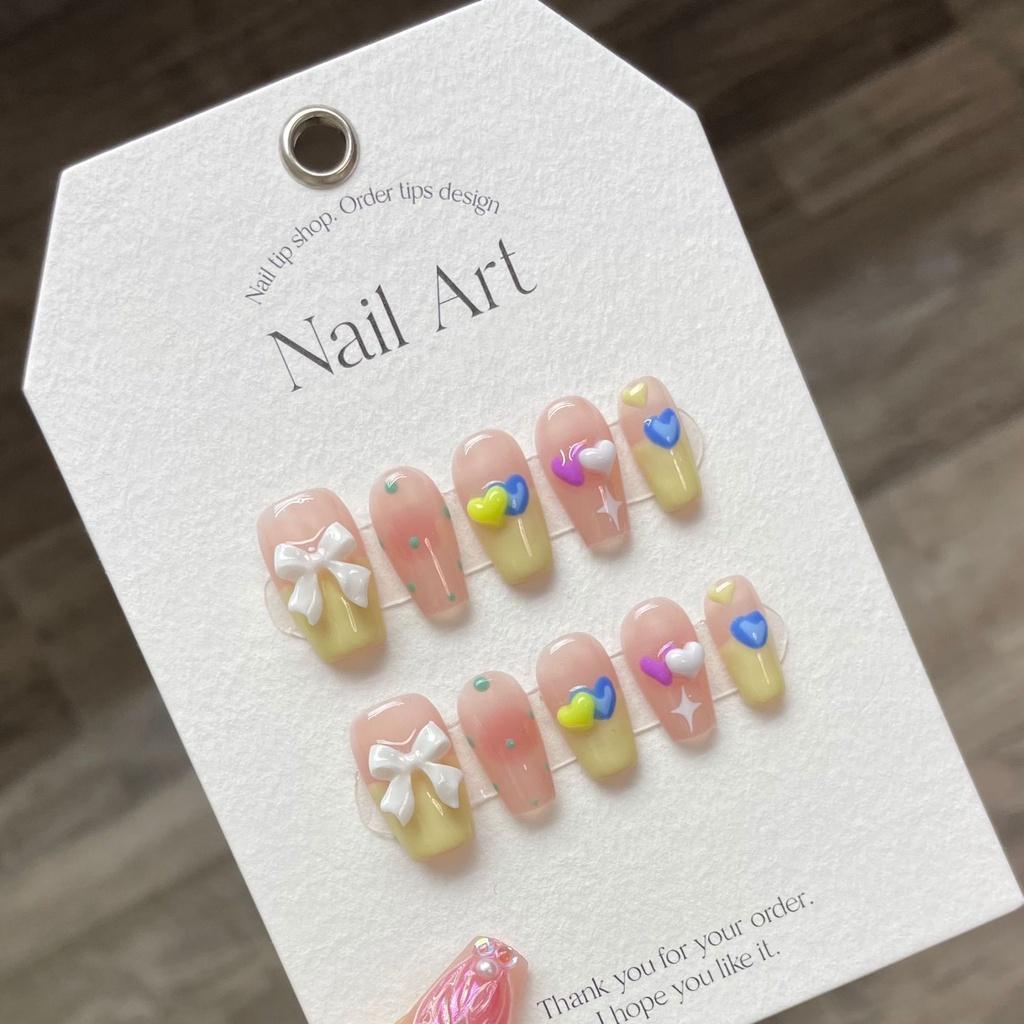 

Colorful Cream Heart Blush Handcrafted Nail Art With Candy Colors Cream Heart Long Ladder 823 StyleB,S