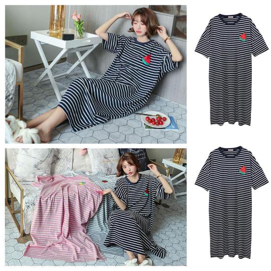 Cămașă de noapte de vară pentru femei, dormit confortabil, model dungi anti-pastă, halat de noapte pentru femei, haine pentru femei