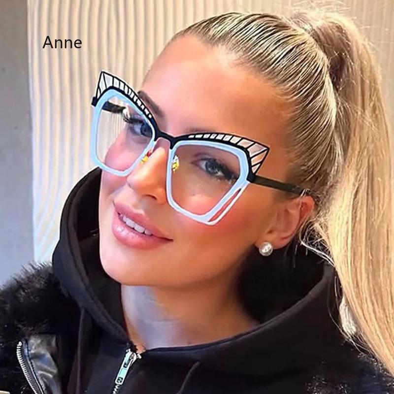 Fashion  Cat Eye Square Large Frame Eye Protection Splicing Color Ladies Anti-Blu-Ray Optical Frame Gafas Hombre